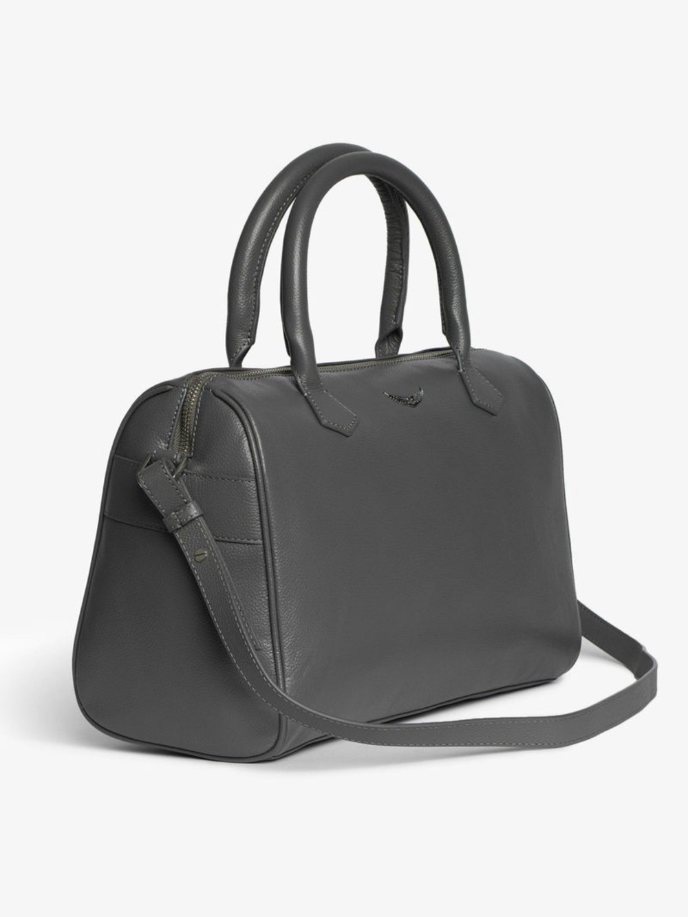 NWT Zadig & Voltaire Gray Pebbled Leather Satchel with Shoulder Strap
